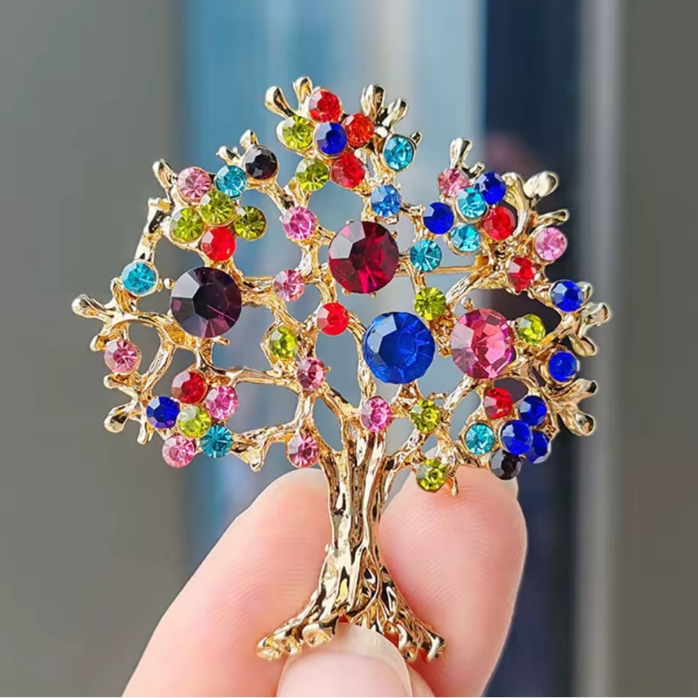 Colorful Gem Tree Brooch